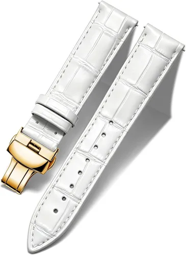 Vista 35 de BINLUN Leather Watch Strap, Quick Release Genuine Leather Replacement Watch Band with Butterfly Deployment Buckle for Men and Women, 12mm-24mm Blanco
