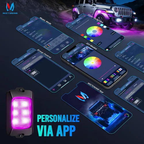 Vista 4 de MICTUNING Q1 RGBW Luces LED Rock, 4 Módulos de Color Puro Underglow Neón Iluminación Multicolor con Kit de Interruptor de Cableado, Controlador