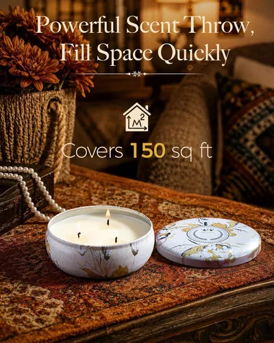 Vista 28 de M&SENSE Velas aromáticas de bayas cítricas, vela grande de lata de soja de 3 mechas, más de 40 horas de tiempo de combustión, cera vegana 100%