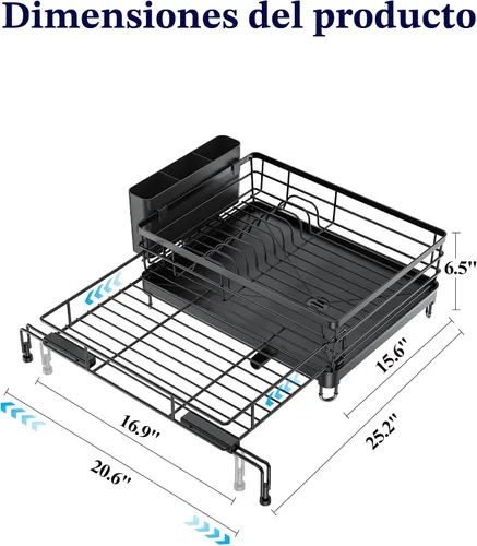 Vista 4 de Kitsure Escurridor extensible para platos – Escurridor de platos resistente al óxido para encimera de cocina con patas de soporte ajustables