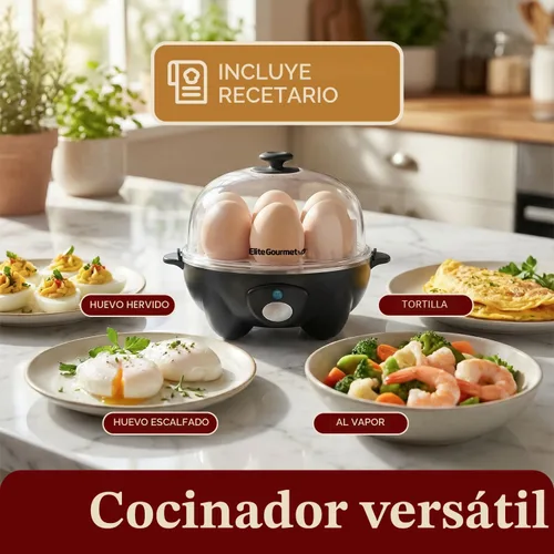 Vista 7 de Elite Gourmet EGC-007B # - Olla rápida para huevos, 7 huevos fáciles de pelar, duros, medianos, suaves, escalfador, máquina de tortillas, apagado