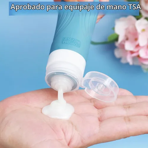 Vista 4 de Botellas de viaje Glamfields, Negro TSA approved; Leak-proof silicone; Easy to squeeze; For shampoo, conditioner; Portable toiletry containers