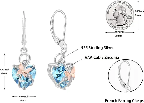 Vista 5 de Oskani Butterfly Heart Necklaces and Earrings Jewelry Set for Women, 925 Sterling Silver Cubic Zirc for Women, 925 Sterling Silver Cubic Zirconia
