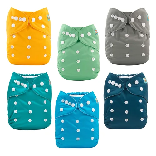 Vista 3 de ALVABABY Pañales de tela para bebé, talla única, ajustable, lavable, reutilizable para bebés y niños, paquete de 6 con 12 inserciones 6BM101