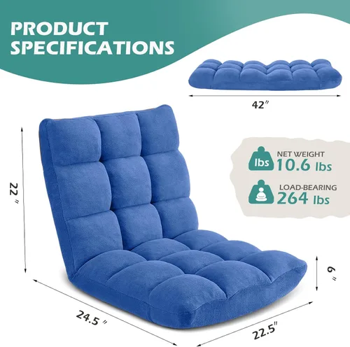 Vista 3 de Silla de Gaming Plegable para Suelo de 14 Posiciones Acolchada Ajustable Silla de Suelo Lazy Sofa con Algodón Transpirable y Terciopelo Amigable