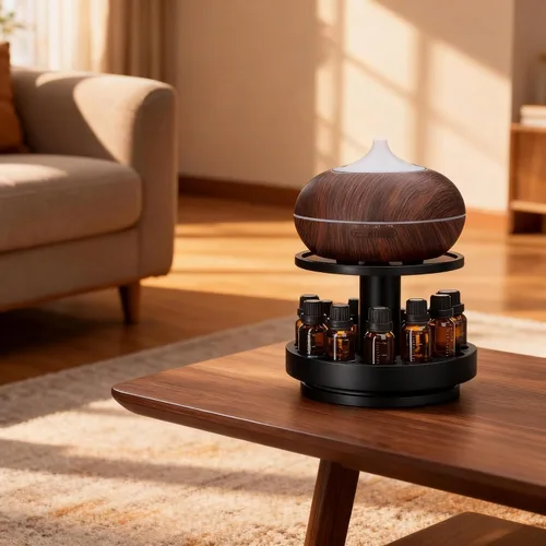 Vista 7 de TJ.MOREE Bamboo Essential Oil Organizer 2-Tier Carousel Holder, Black Bamboo Material, Fits 5 ml to 30 ml Essential Oil Bottles, Suitable for Home