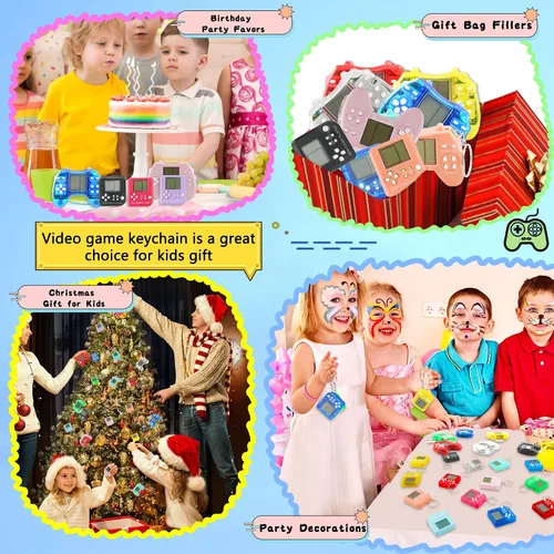 Vista 6 de Paquete de 24 llaveros de videojuegos, recuerdos de fiesta de videojuegos, mini multicolores, llavero a granel para niños, suministros de fiesta