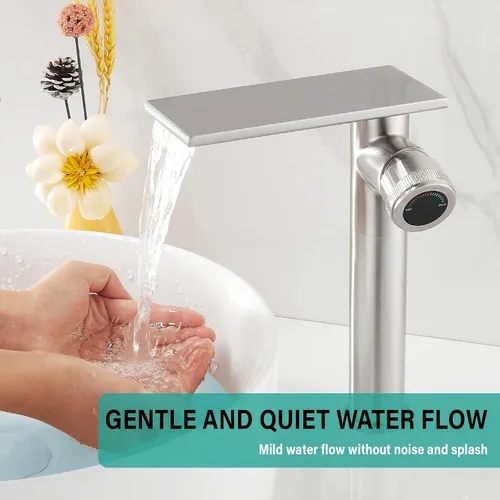 Vista 4 de becola Grifo Moderno de Lavabo de Baño, Grifo Alto para Lavabo de Baño, Grifo de Lavabo de Cuerpo en Níquel Cepillado, Grifo de Orificio Único