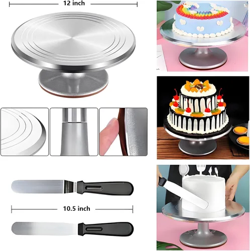 Vista 2 de ANSLYQA Kit de decoración de pasteles, 237 piezas con plato giratorio de aluminio para pasteles, nivelador, 24 puntas de glaseado numeradas, 2