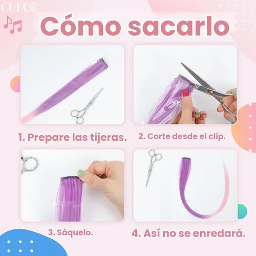 Vista 8 de Extensiones de cabello de colores, extensión de cabello liso con clip de 22 pulgadas, extensiones de cabello con brillantina multicolor arcoíris