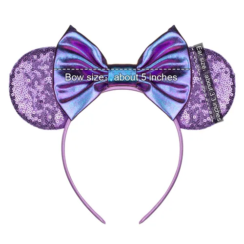 Vista 5 de Foeran Diademas de orejas de ratón, lazos brillantes, orejas de ratón con purpurina, decoración de princesa, disfraz de cosplay para niñas y mujeres