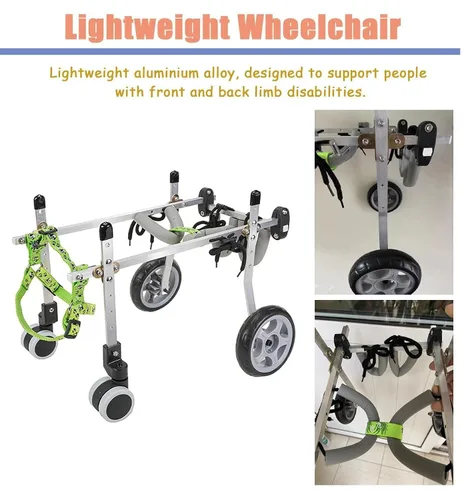 Vista 3 de Adjustable 4-Wheel Dog Wheelchair for Small to Medium Dogs, Full Support Mobility Cart for Disabled Pets, Front & Back Leg Aid Trolley for Crippled