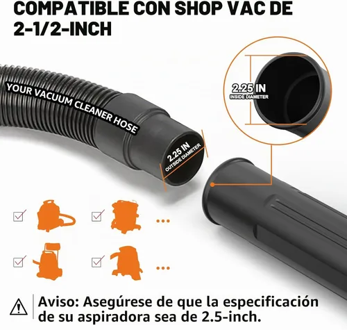 Vista 4 de Herramientas de limpieza de canalones Sealegend para aspiradora húmeda/seca de 2 1/2 pulgadas, accesorios de manguera de aspiradora de taller