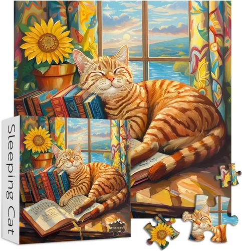 Vista 9 de Rompecabezas vintage de gatos para adultos de 1000 piezas en adelante, colección de rompecabezas de flores de PICKFORU animales y plantas