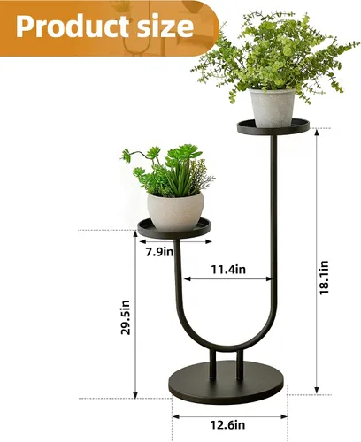 Vista 4 de Soporte para plantas para interiores, soporte de esquina de metal de 2 niveles de alto, estante de exhibición de flores al aire libre para ventana