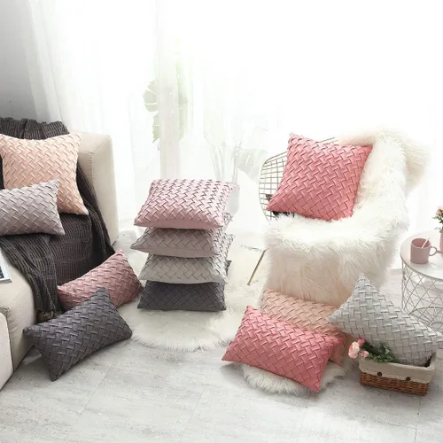 Vista 3 de vctops Funda de Almohada Decorativa con Patrón de Tejido de Canasta Boho, Gamuza Súper Suave, Funda de Cojín de Acento Cuadrada Sólida para Sillón