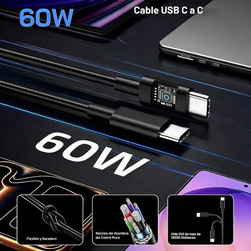 Vista 2 de Cargador USB C de 60 W Samsung, cargador tipo C de carga súper rápida de 60