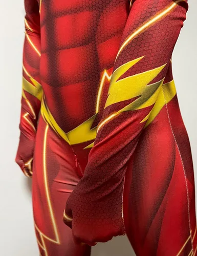 Vista 5 de Dokiory Disfraz de superhéroe rojo para niños, disfraz de superhéroe rojo para cosplay, overol para niños de 3 a 12 años