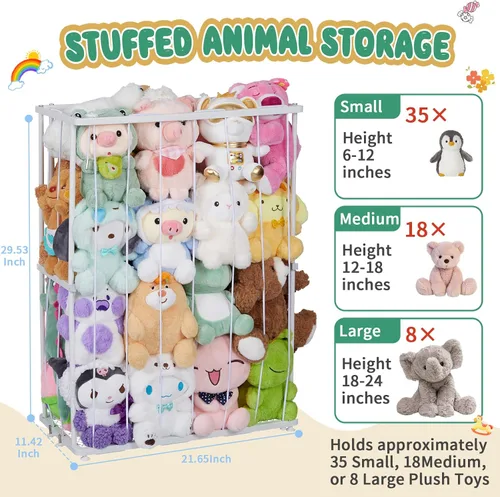 Vista 2 de Organizador de almacenamiento de animales de peluche con tubo metálico pequeño, organizador de juguetes con cordón elástico, soporte para animales