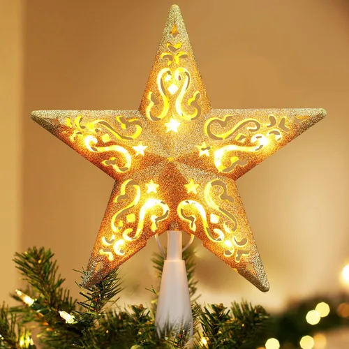 Vista 16 de BrizLabs Luces para la Punta del Árbol de Navidad, 9" con Enchufe, Luz de Estrella para la Copa del Árbol de Navidad, Certificado UL, 10 Luces