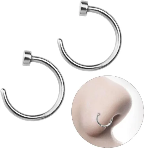 Vista 7 de Generic 2 piezas unisex de acero quirúrgico con bisagras, segmento de clicker para la nariz, aros de cartílago de hélice, aretes de piercing