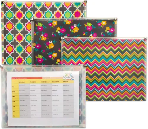 Vista 2 de C-Line Zip 'N Go 55610 - Sobres de polietileno reutilizables, diseño Bold Basics, paquete de 3