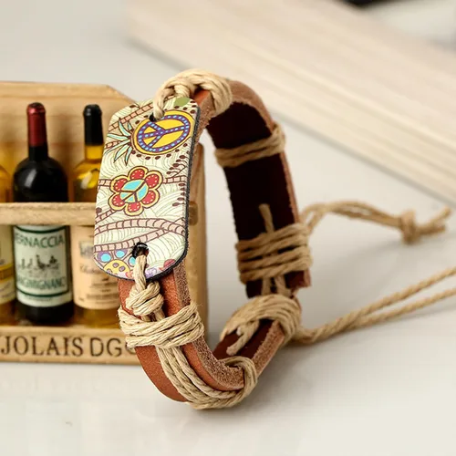 Vista 5 de Long tiantian Pulsera de cuero hippie para hombres y mujeres, pulsera trenzada bohemia de los años 80, joyería hippie