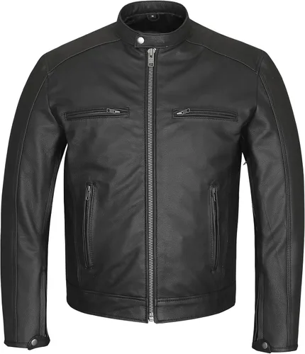 Vista 2 de Chaqueta de motociclista de cuero vacuno prémium para hombre con dos bolsillos ocultos