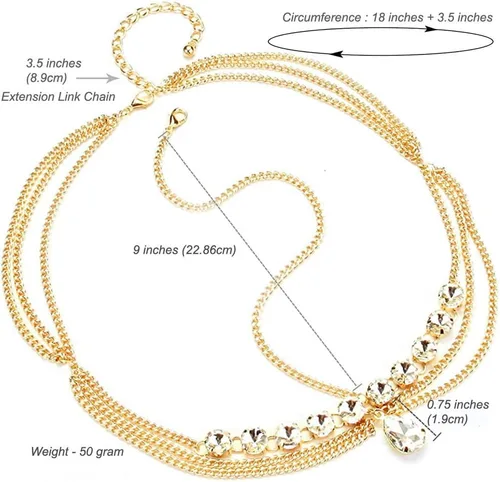 Vista 2 de Joya tono dorado, cadena para la cabeza, mujer, lágrima de estrás