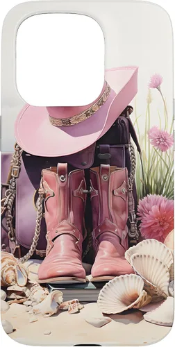 Vista 14 de Botas rosas y sombrero de vaquero Funda floral de vaquera costera para iPhone 17