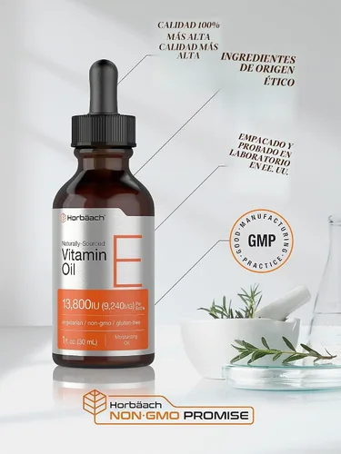 Vista 5 de Horbäach Aceite de vitamina E 13,800 UI 1oz para rostro y piel