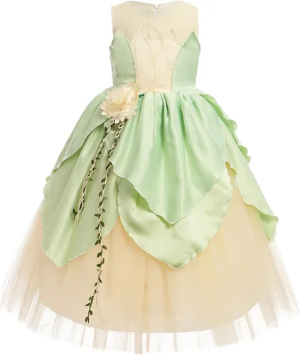Vista 2 de Disfraz de princesa para niñas, fiesta de cumpleaños, vestido de hada para niñas, Halloween, cosplay, vestido de Tiana, vestido de fiesta de manga