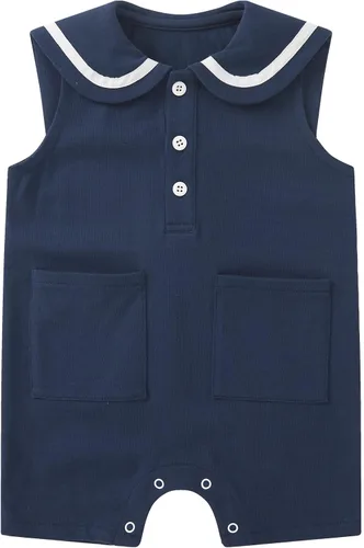 Vista 15 de pureborn Mameluco náutico de una pieza para bebés, niños y niñas, conjunto de playa, ropa de verano de 0 a 24 meses All Star