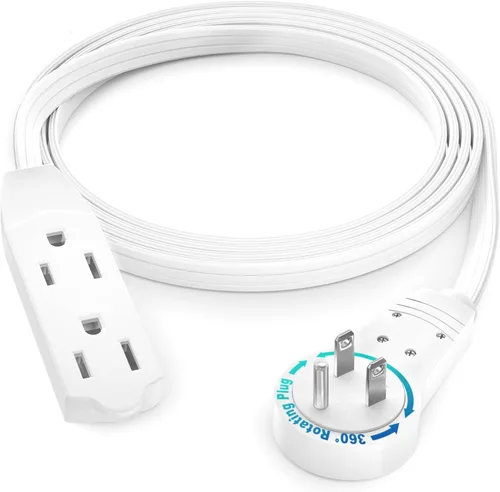 Vista 14 de Maximm Cable de extensión de enchufe plano giratorio de 360° de 2 pies, 16/3 AWG, múltiple, extensión de 3 tomas de corriente, cable de conexión a