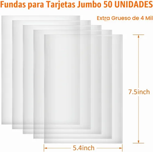 Vista 2 de Jumbo-Fundas para tarjetas de 5.4 x 7.5 pulgadas, extra gruesas, de 4 mil, fundas protectoras para tarjetas grandes, paquete de 50