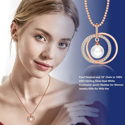 Vista 2 de Pearl Necklace & Real Freshwater Cultured White Pearl Necklaces for Women Sterling Silver Pendants 5mm Pearl, 18 inch Chain for Wife Mom Birthday