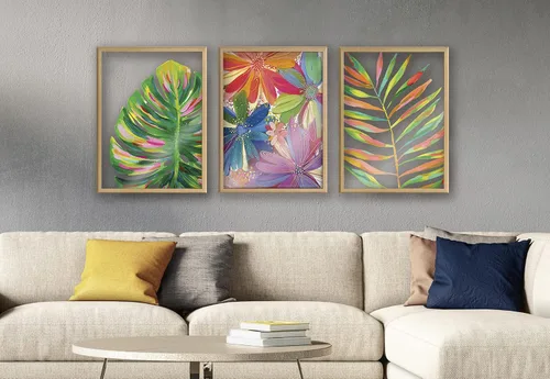 Vista 3 de Kate and Laurel Blake Monstera - Arte de pared de vidrio impreso enmarcado por Jessi Raulet de Ettavee; 18 x 24 pulgadas, natural; arte decorativo