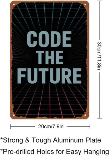 Vista 2 de Code The Future Sign With Retro Wave Lines Gradient Colors Synthwave Aesthetic Aluminum Metal Sign Posters 8x12 Inch For Living Room Bedroom