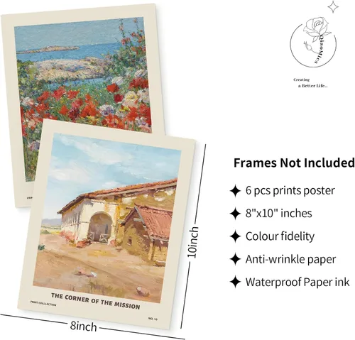 Vista 4 de QIAOMICS Arte floral para pared, pósteres florales vintage para estética de habitación, paquete de 6 impresiones botánicas sin marco de 8 x 10