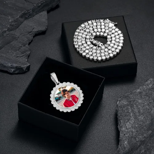 Vista 3 de YIMERAIRE Collar con colgante de imagen de plata de ley 925 para hombres y mujeres, collar personalizado con foto personalizada, collares de plata
