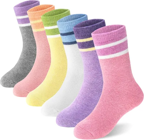 Vista 60 de ANTSANG Calcetines de Lana, Calcetines Térmicos Cálidos y Gruesos Tipo Crew Boot para Niños Pequeños, Niños y Niñas, 6 Pares