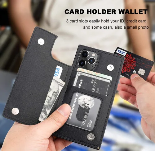 Vista 4 de Bocasal Funda tipo cartera para iPhone 11 Pro con tarjetero para tarjetas de crédito, piel sintética suave premium, función atril, cierre magnético