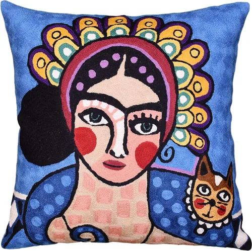 Vista 10 de Frida - Funda de almohada inspirada en el collar de arte mexicano, funda de almohada floral bordada a mano con arte hispano, cojín para silla, cojín