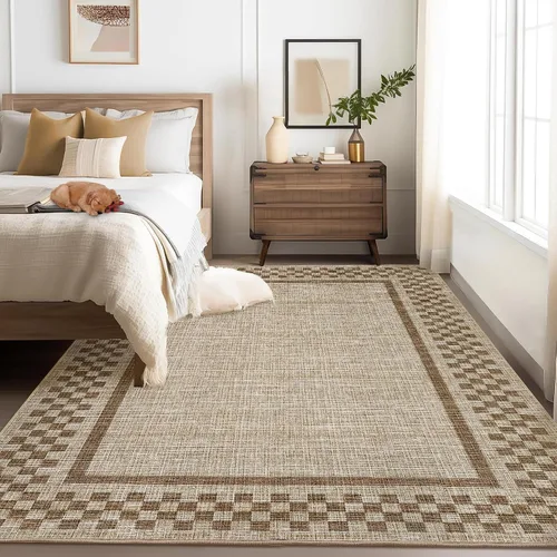 Vista 53 de GarveeHome Alfombra lavable de 5 x 7 pies para sala de estar, alfombra Beige festoneado