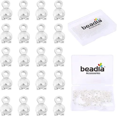 Vista 22 de BEADIA - Hebilla de línea de pesca cilíndrica chapada en oro de 14 quilates, tapas de extremo de 3.2 mm, 30 piezas para hacer joyas