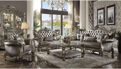 Vista 2 de Acme Versalles - Sofá biplaza con 4 almohadas, poliuretano plateado y platino antiguo