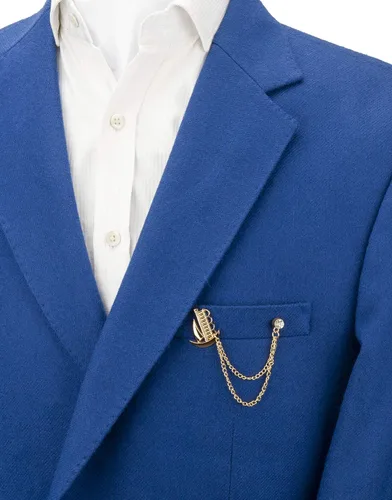 Vista 2 de Knighthood Barco dorado con cadena dorada y detalles de Swarovski, pin de solapa, insignia, traje, regalo de boda, fiesta, camisa, collar