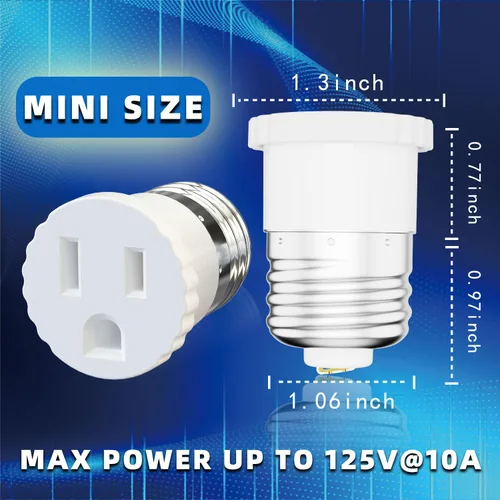 Vista 4 de Paquete de 2, adaptador de enchufe de luz a enchufe, convertir el enchufe de la bombilla en adaptador de salida (blanco)
