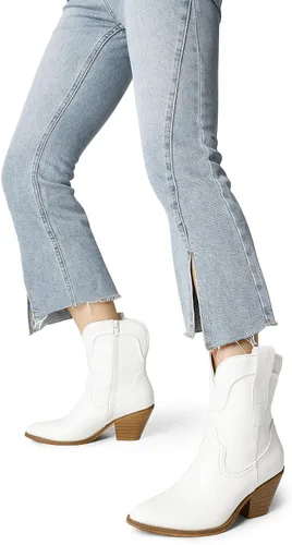 Vista 5 de DREAM PAIRS Botines vaqueros para mujer, botines occidentales, tacón bajo, punta puntiaguda, botas vaqueras