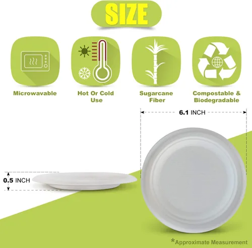 Vista 6 de Green Earth Platos compostables de 6 pulgadas, 125 unidades de fibra de bagazo natural